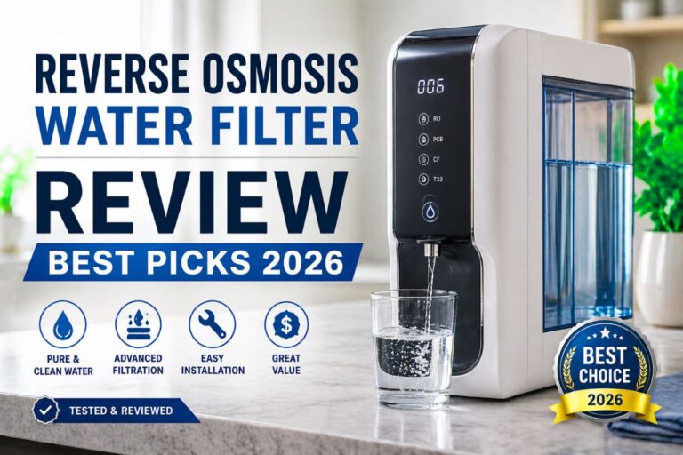 Reverse Osmosis Water Filter Review 2026 featuring the best countertop RO water purifier with advanced filtration, clean drinking water, easy installation, and modern kitchen setup