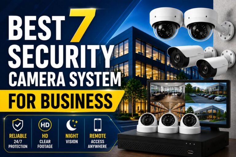 Best 7 security camera system for business with HD surveillance cameras, DVR monitor, night vision, and smart office security setup.