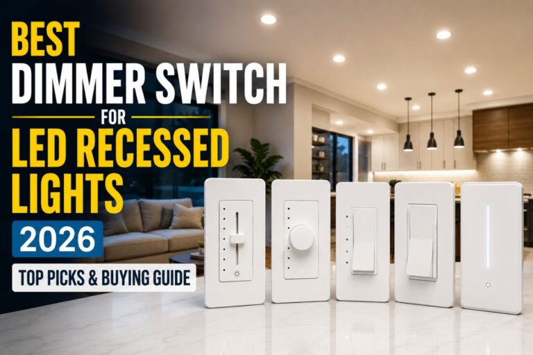 Best Dimmer Switch for LED Recessed Lights comparison featuring modern LED-compatible dimmer switches in a contemporary home interior