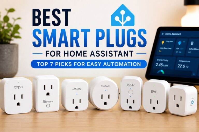 Best Smart Plugs for Home Assistant feature image showing multiple smart plugs for easy home automation and local control in a modern smart home setup.