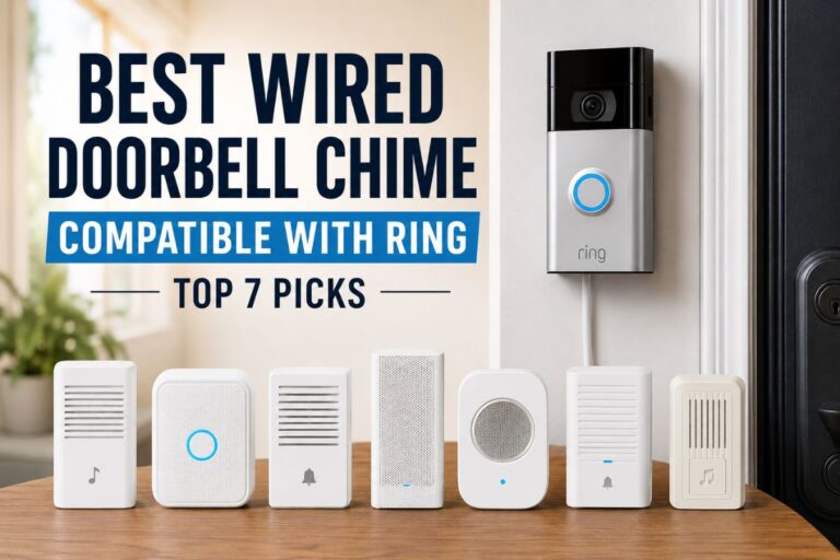 Best wired doorbell chime compatible with Ring, featuring a Ring wired doorbell and seven chime options.