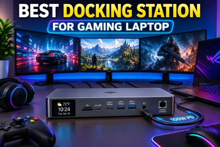 Best docking station for gaming laptop with triple monitor gaming setup and 100W power delivery.